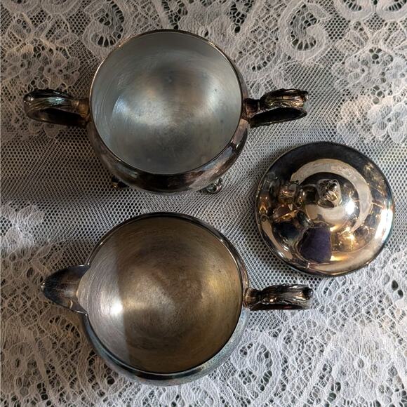 4 Piece Vintage Ornate Silver Plate Coffee/Tea Pot, Creamer, Sugar & Tray Set - Picture 6 of 8